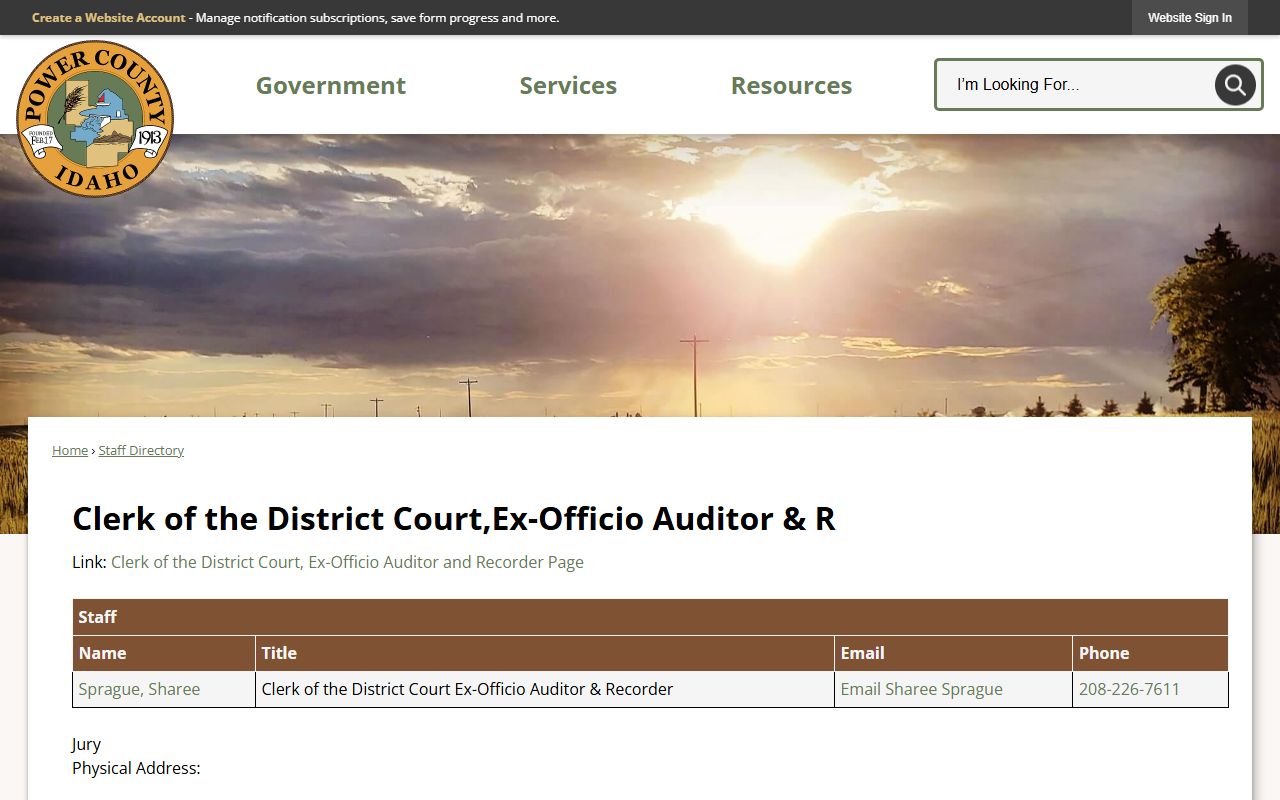 Power County clerk records staff directory and court contact