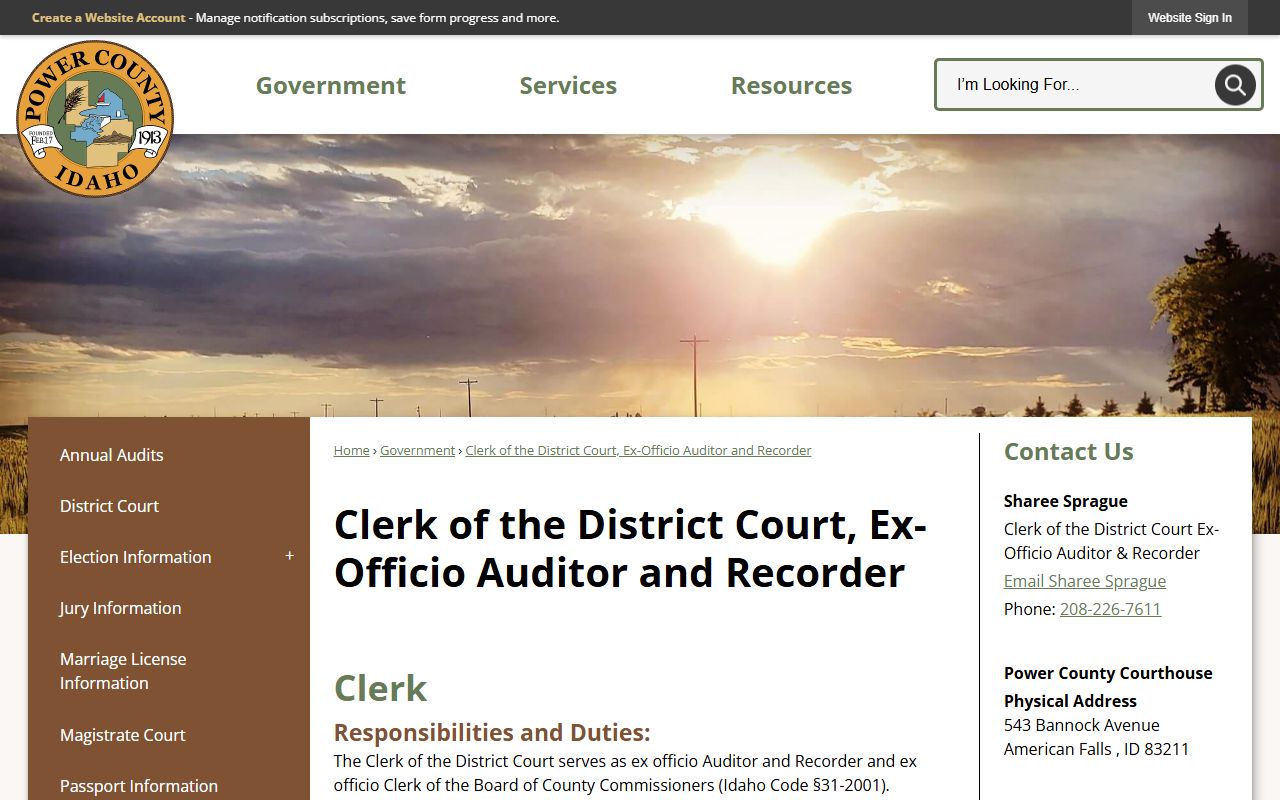 Power County clerk records Clerk of the District Court office