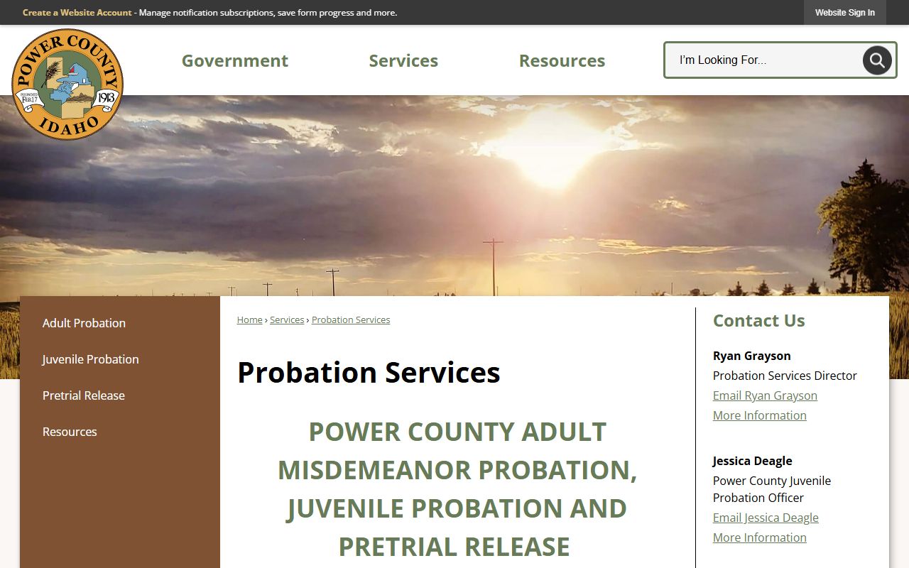 Power County arrest records and court charges Probation Services