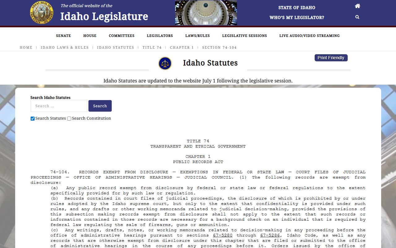 Power County court records Idaho Code court files exemptions