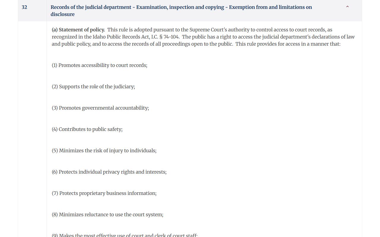 Power County court records Idaho Court Administrative Rule 32