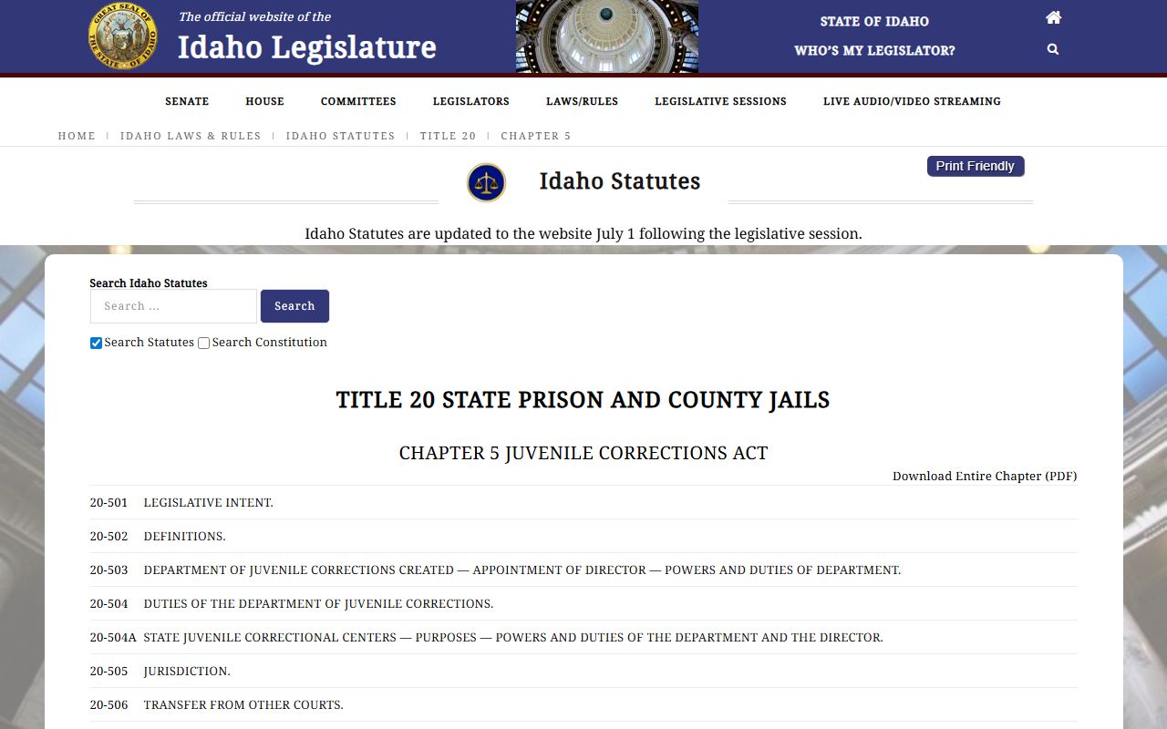 Power County criminal court records Idaho Juvenile Corrections Act