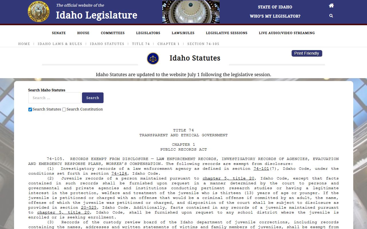 Power County criminal court records Idaho law enforcement exemption
