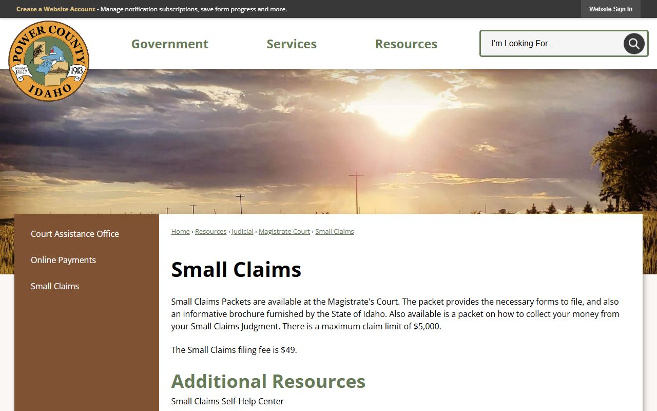 Power County District Court small claims records