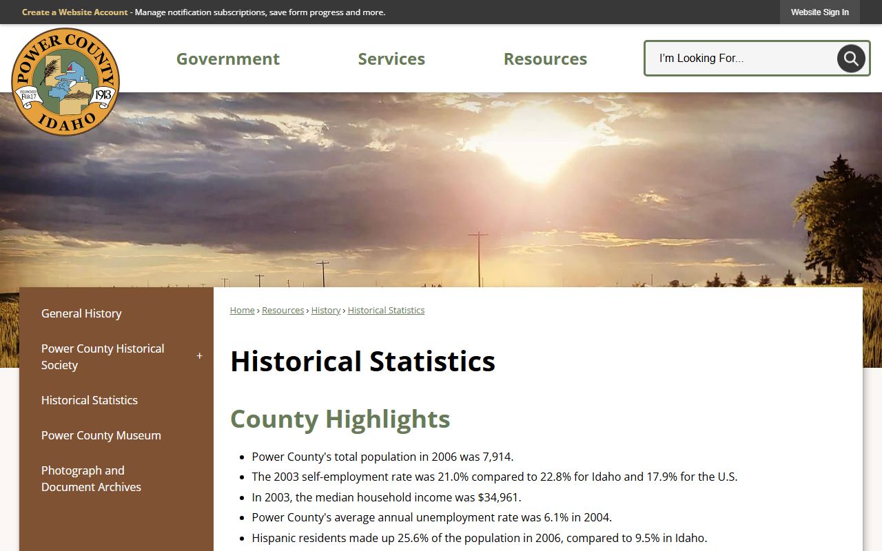 Power County court records historical statistics