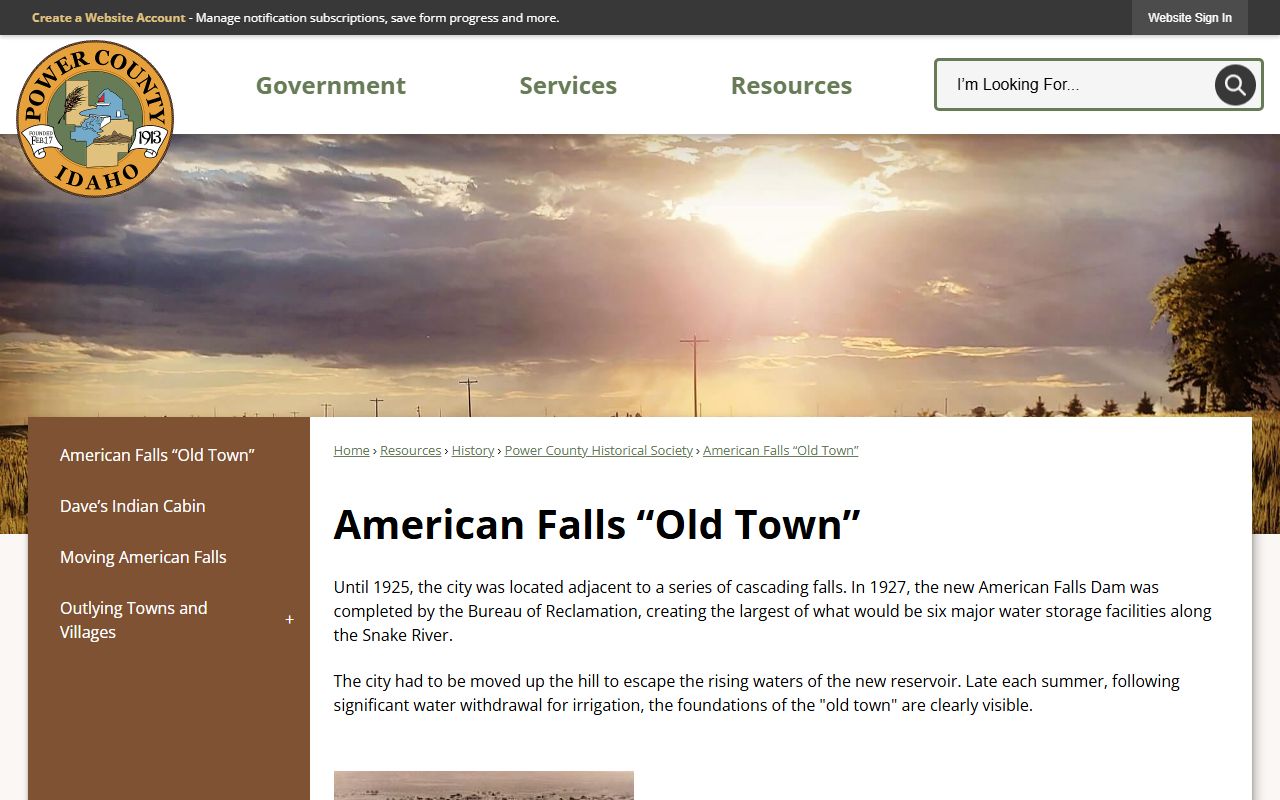 Power County court records American Falls old town history