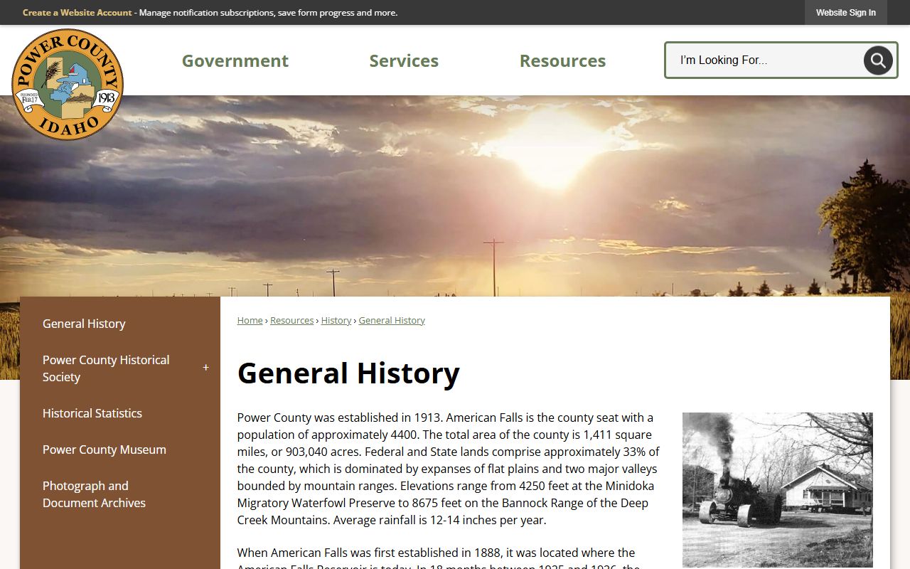 Power County court records general history page