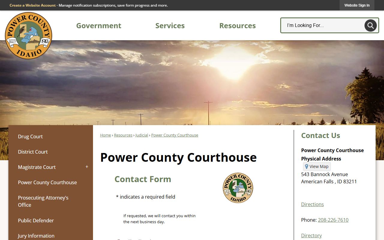 Power County court records courthouse contact page