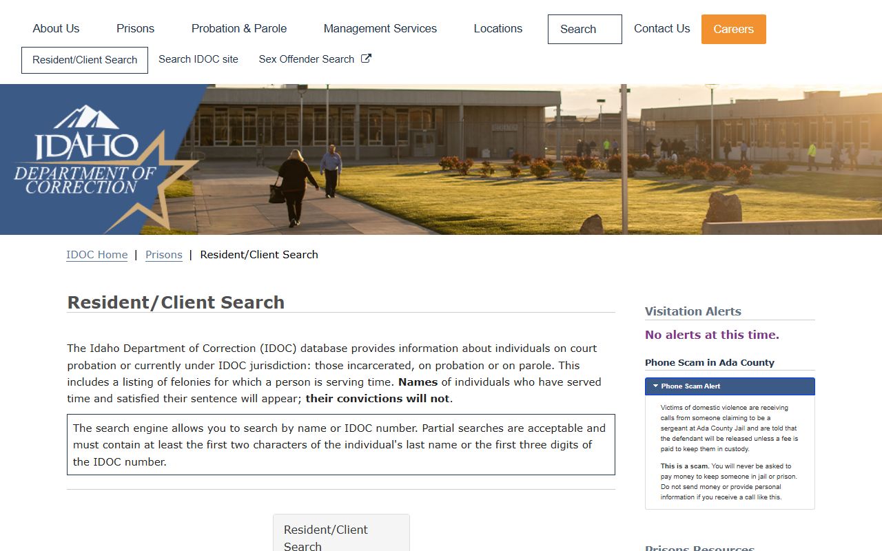 Power County inmate records IDOC resident client search