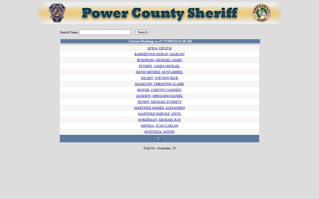 Power County inmate records jail roster search