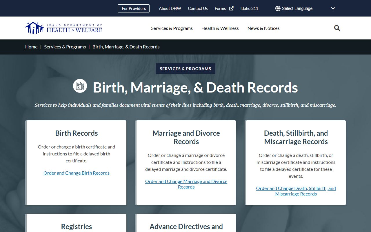 Power County marriage and divorce records Idaho vital records certificates