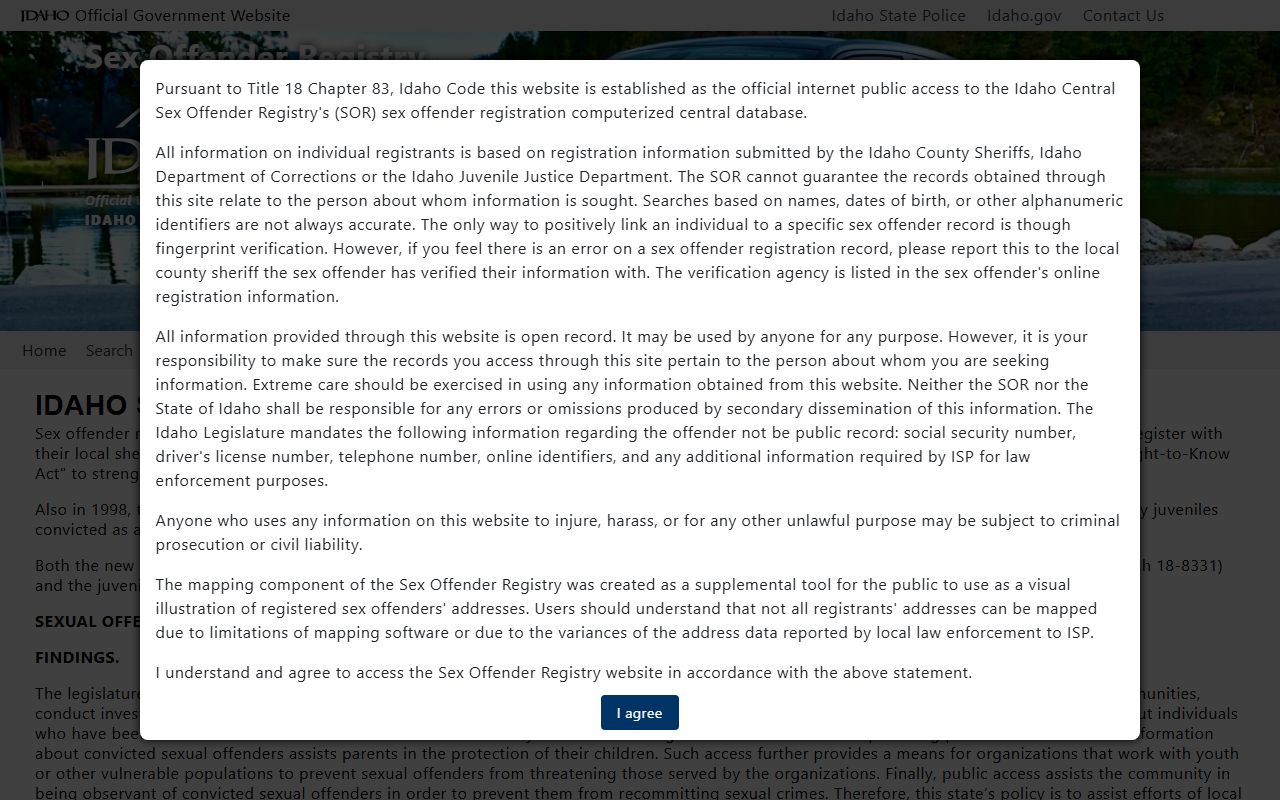 Power County warrant records Idaho State Police registry distinction