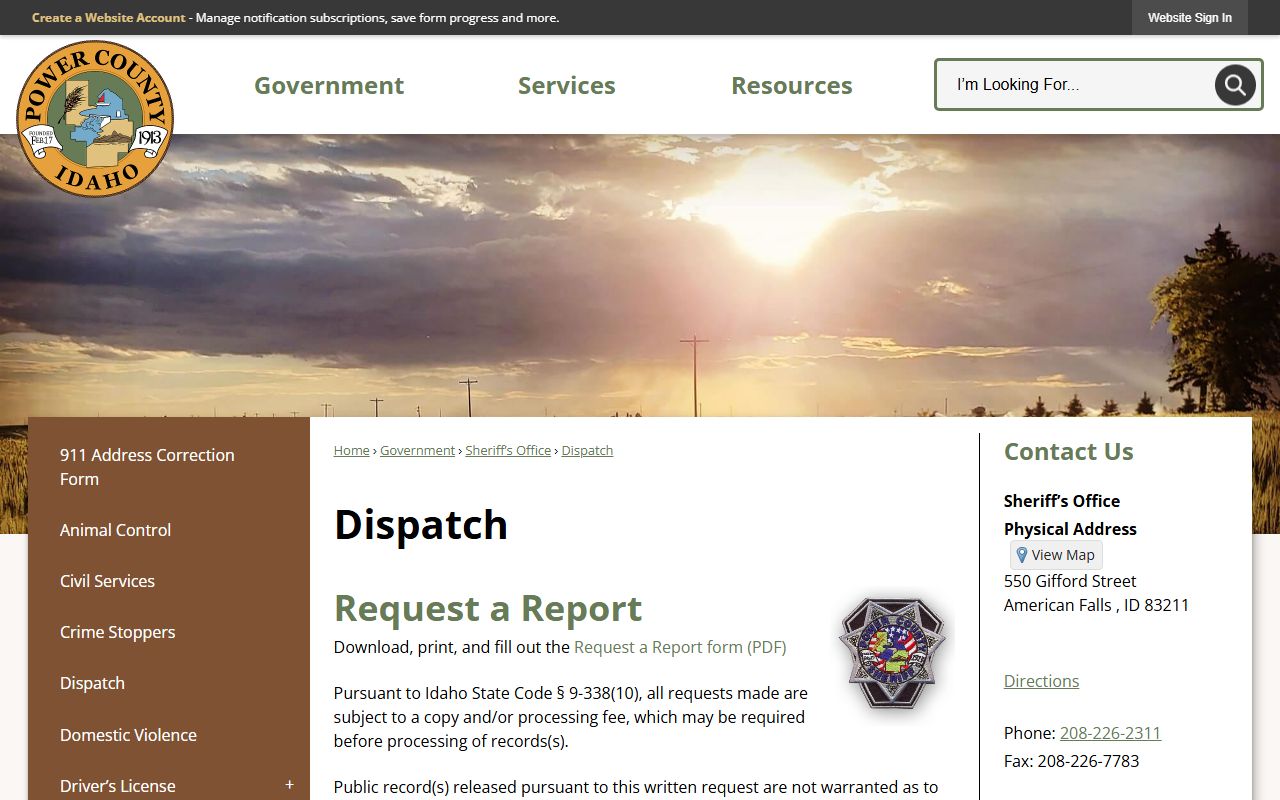 Power County warrant records dispatch access channel
