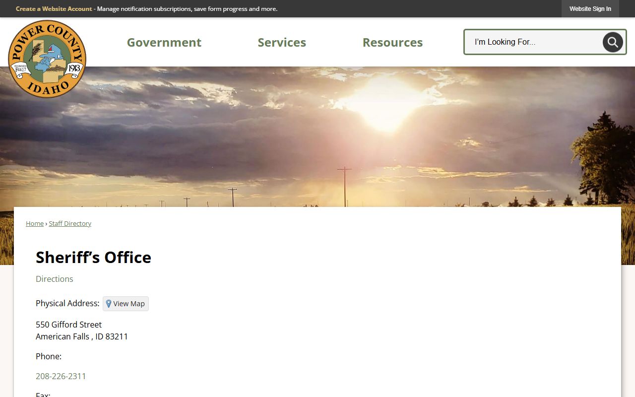 Power County warrant records sheriff directory contact